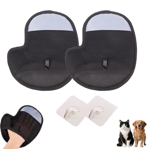 QIUSUIG Fellmagnet Handschuh, Haustierhandschuh, Antistatischer Fellpflege Handschuh mit 2 Haken zum Aufhängen,Wiederverwendbarer Tierhaarentferner für Katzen & Hunde, Kleidung, Sofa (2 Stück) von QIUSUIG