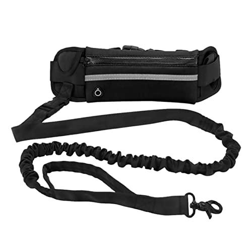 QIUYMGFG Hundeleine Verstellbare Führleine Hundeleine mit Gürteltasche Pull Dog Running Retractable ElasticBelt Reflektierende Geschirre(Black) von QIUYMGFG