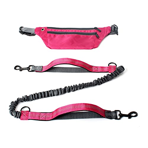 QIUYMGFG Hundeleine Verstellbare Führleine Jogging Training Wandern Retractable Bungee Dog Waist Leash für große Hunde Zubehör(Pink Set with Hand) von QIUYMGFG