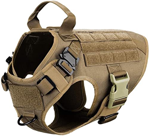 QIUYMGFG Hundeleine Verstellbare Führleine Taktisches Hundegeschirr und Leine Set Metallschnalle Große Hundeweste Haustiergeschirr(Brown Harness,L) von QIUYMGFG