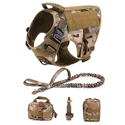 QIUYMGFG Hundeleine Verstellbare Führleine Taktisches Hundegeschirr und Leine Set Metallschnalle Große Hundeweste Haustiergeschirr(CP Full Set,M) von QIUYMGFG