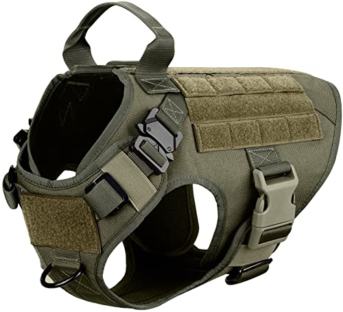 QIUYMGFG Hundeleine Verstellbare Führleine Taktisches Hundegeschirr und Leine Set Metallschnalle Große Hundeweste Haustiergeschirr(Green Harness,L) von QIUYMGFG