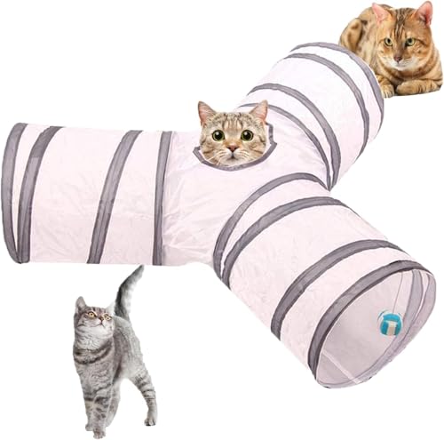 Katzentunnel für den Innenbereich, interaktives Haustierspielzeug, Spieltunnel für Katzen, Kätzchen, Kaninchen, Welpen mit Knistergeräuschen (Weiß Y) von QIXUJAK