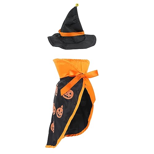 QIYADIN Haustier Halloween Kürbis Umhang mit Hut Cosplay Umhang für Katze und kleine Hunde, Haustier Halloween Kostüm Kleidung Anzug mit Kappe von QIYADIN