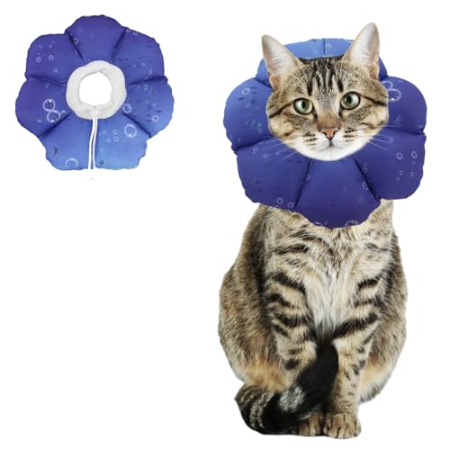 QIYADIN Weiches Katzenhalsband, verstellbare Katzen-Genesungskegel, um das Lecken von Wunden zu stoppen, wasserdichtes Haustier-Elisabethanisches Genesungshalsband für Katzen nach Operationen (Blue von QIYADIN