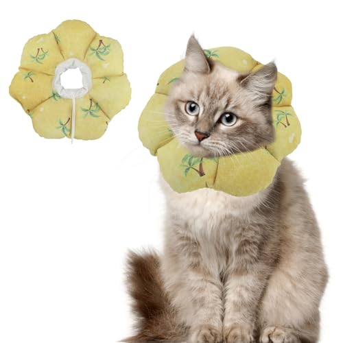 QIYADIN Weiches Katzenhalsband, verstellbare Katzen-Genesungskegel, um das Lecken von Wunden zu stoppen, wasserdichtes Haustier-Elisabethanisches Genesungshalsband für Katzen nach Operationen (gelber von QIYADIN