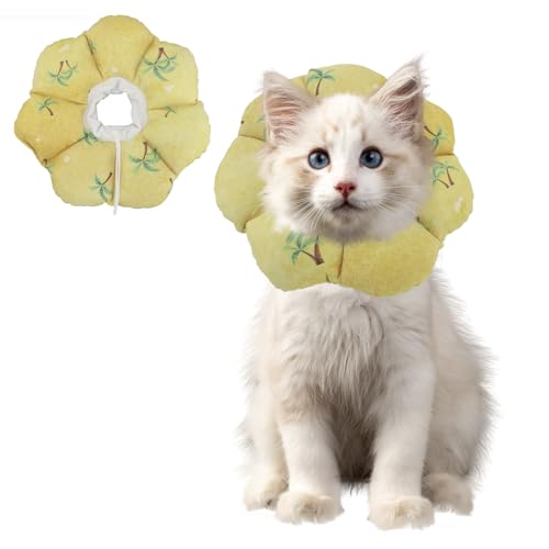 QIYADIN Weiches Katzenhalsband, verstellbare Katzen-Genesungskegel, um das Lecken von Wunden zu stoppen, wasserdichtes Haustier-Elisabethanisches Genesungshalsband für Katzen nach Operationen (Yellow von QIYADIN