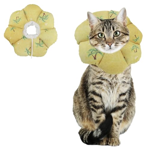 QIYADIN Weiches Katzenhalsband, verstellbare Katzen-Genesungskegel, um das Lecken von Wunden zu stoppen, wasserdichtes Haustier-Elisabethanisches Genesungshalsband für Katzen nach Operationen (Yellow von QIYADIN