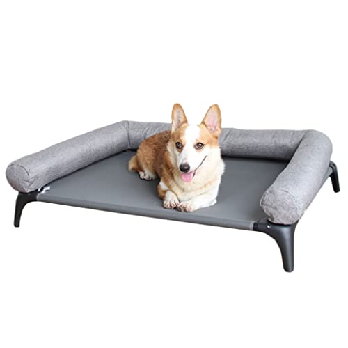 QIooQsaQ Erhöhtes Hundebett, erhöhtes Hundebett, erhöhtes Outdoor-Hundebett mit Nackenrolle für große Hunde (Farbe: Schwarzgrau, Größe: 102 x 70 x 12,5 cm) von QIooQsaQ