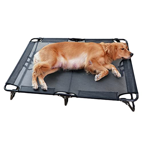 QIooQsaQ Erhöhtes Hundebett, erhöhtes Hundebett, waschbar, faltbares Hundebett, atmungsaktives Netzgewebe, langlebig, erhöhtes Bett (Farbe: Schwarz, Größe: 120 x 80 x 22 cm) von QIooQsaQ