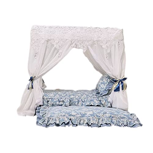 QIooQsaQ Haustier-Prinzessinnenbett, universell für alle Jahreszeiten, Katzenhütte, Hundehütte, für kleine, mittelgroße und große Hunde, abnehmbar und waschbar, Hundebett (Blau, L) (Blau, L) (2,5 cm L von QIooQsaQ