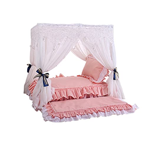 QIooQsaQ Haustier-Prinzessinnenbett, universell für alle Jahreszeiten, Katzenhütte, Hundehütte, für kleine, mittelgroße und große Hunde, abnehmbar und waschbar, Hundebett (Blau, L) (Rosa, 2,5 cm L x von QIooQsaQ
