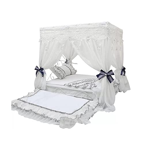QIooQsaQ Haustier-Prinzessinnenbett, universell für alle Jahreszeiten, Katzenhütte, Hundehütte, für kleine, mittelgroße und große Hunde, abnehmbar und waschbar, Hundebett (Blau, L) (Weiß, 2,5 cm L x von QIooQsaQ