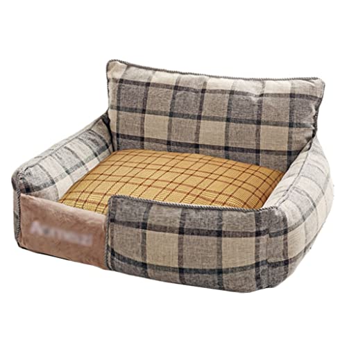 QIooQsaQ Hundebett, Hundesofa mit Grasmatte, waschbares Hundebett, Hundebett mit Seiten, Hundesofas (Farbe: grau kariert, Größe: 76 x 71 cm) von QIooQsaQ