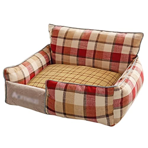 QIooQsaQ Hundebett, Hundesofa mit Grasmatte, waschbares Hundebett, Hundebett mit Seiten, Hundesofas (Farbe: rot kariert, Größe: 54 x 48 cm) von QIooQsaQ