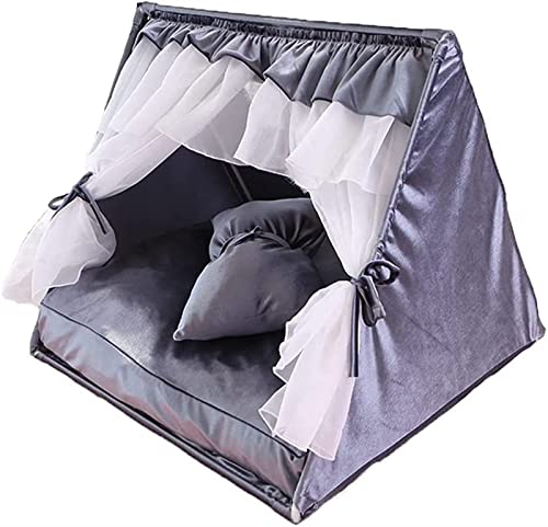QIooQsaQ Hundebett, universell für alle Jahreszeiten, 50 × 50 × 50 cm Haustierzelt, Katzennest, Hundehütte, halbgeschlossen, Katzenzelthaus, Haustier-Prinzessinnenbett (Grau) von QIooQsaQ