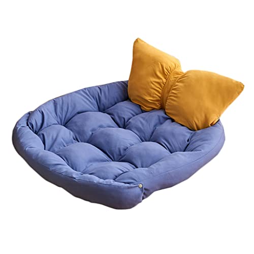 QIooQsaQ Hundebett mit Schleife, Hundesofa, gemütliches süßes Hundesofa, Hundehütte, lebendiges Hundebett, multifunktionales 2-in-1-Hundebett (Farbe: Blau, Größe: 66 x 53 cm) von QIooQsaQ