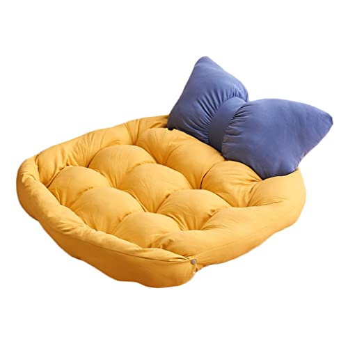 QIooQsaQ Hundebett mit Schleife, Hundesofa, gemütliches süßes Hundesofa, Hundehütte, lebendiges Hundebett, multifunktionales 2-in-1-Hundebett (Farbe: Gelb, Größe: 80 x 63 cm) von QIooQsaQ