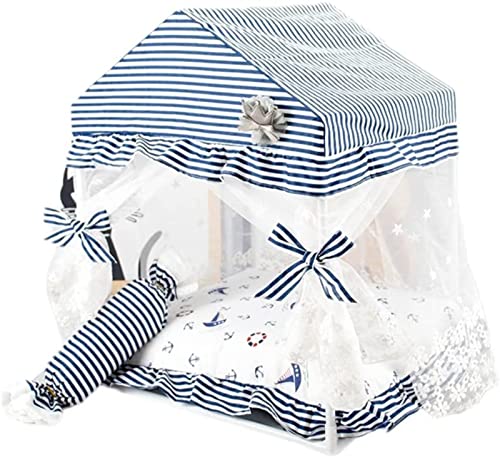 QIooQsaQ Katzenbett, Prinzessinnenbett, Hundehütte, abnehmbares und waschbares Welpensofa, Hundebett, Hund vom Boden, Haustiere, warm im Winter (Blau, M) von QIooQsaQ