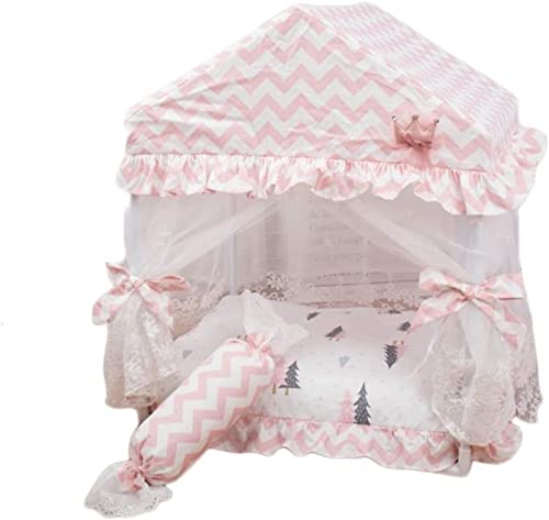 QIooQsaQ Katzenbett, Prinzessinnenbett, Hundehütte, abnehmbares und waschbares Welpensofa, Hundebett, Hund vom Boden, Haustiere, warm im Winter (Rosa, S) von QIooQsaQ
