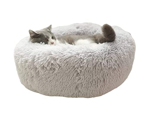 QIooQsaQ Katzenbetten, Hundebetten, rundes Donut-Haustierbett, selbstwärmend, für den Innenbereich, abnehmbares und waschbares Haustierbett, Häuser (Farbe: Braun, Größe: Durchmesser 70 cm) (Hellgrau von QIooQsaQ