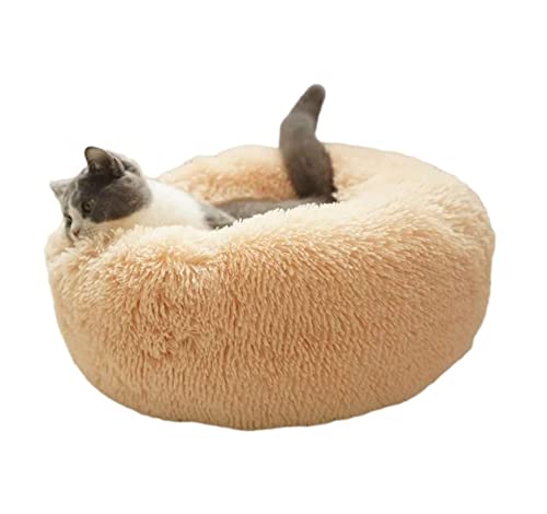 QIooQsaQ Katzenbetten, Hundebetten, rundes Donut-Haustierbett, selbstwärmend, für den Innenbereich, abnehmbares und waschbares Haustierbett, Häuser (Farbe: Braun, Größe: Durchmesser 70 cm) (Braun von QIooQsaQ