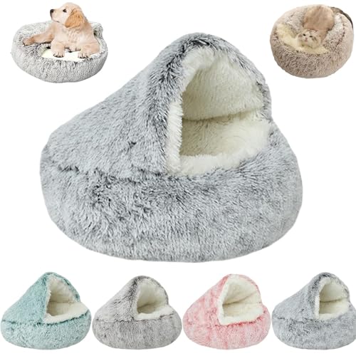 QJDTZMD Cozy Cocoon Pet Bed for Dogs Cats, Winter Pet Plush Bed, Cozy Sponge Non-Slip Bottom for Small Medium Dogs Cats Sleeping (15.7 x 15.7 inches,Grey) von QJDTZMD