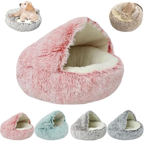 QJDTZMD Cozy Cocoon Pet Bed for Dogs Cats, Winter Pet Plush Bed, Cozy Sponge Non-Slip Bottom for Small Medium Dogs Cats Sleeping (15.7 x 15.7 inches,Pink) von QJDTZMD
