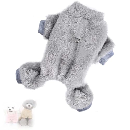 QJDTZMD Fleece Pet Elastic Jumpsuit with Pull Ring, Warm Dog Sweaters, Dog Pajamas for Small Dogs Cats, Thermal Pet Winter Clothes (XX-Large,Gray) von QJDTZMD