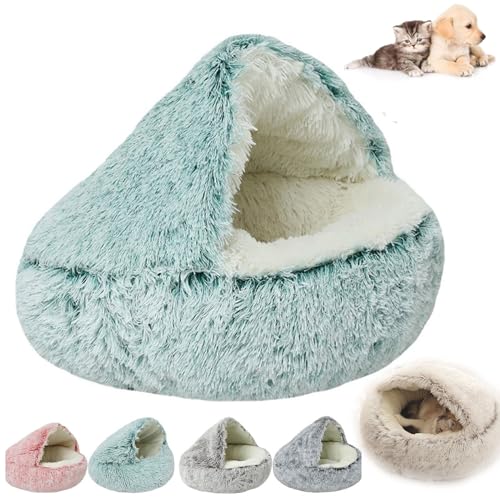 QJDTZMD Pursnug Cat Bed, Pursnug Calming Cozy Cave, Calming Dog Beds & Cat Cave Bed with Hooded, Non-Slip Bottom Winter Pet Plush Bed for Dogs Cats (35 * 35CM,Green) von QJDTZMD