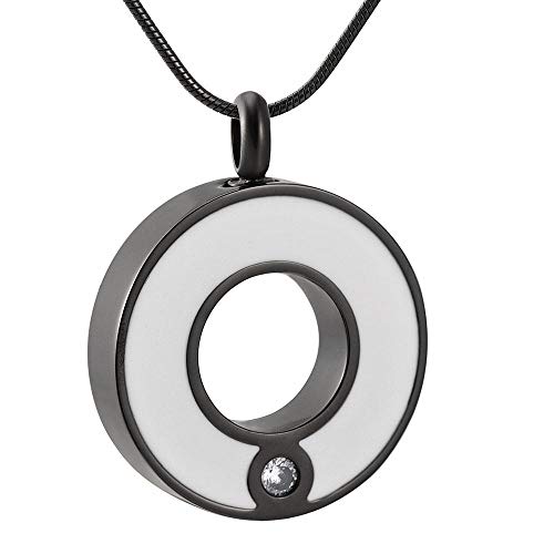 QJZM Urnen-Halskette mit Kristall-Kreis, Edelstahl, Gedenk-Halskette für Asche, Andenken, Souvenir-Anhänger, Schmuck, Schwarz und Weiß von QJZM
