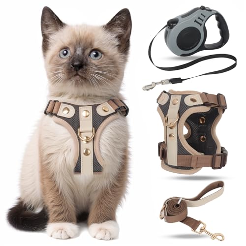 Katzengeschirr mit Leine Ausbruchsicher, Automatisch Einziehbare Katzenleine mit Geschirr Katze, Verstellbares Katzen Geschirr Set mit Katzen Leine für Kitten, Hunde Katzengeschirr mit Leine Ausbruchsicher, Automatisch Einziehbare Katzenleine mit Geschirr Katze, Verstellbares Katzen Geschirr Set mit Katzen Leine für Kitten, Hunde von QKTYB
