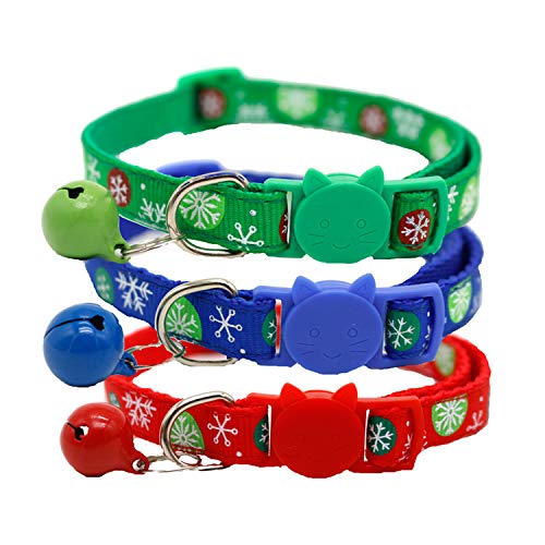 3 Pack Xmas Haustier Halsband, Verstellbare Weihnachten Katzenhalsband Süße Mode Nylon Fliege für kleine Haustier Katze Welpen von QKURT