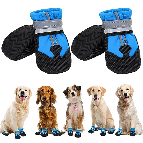 QKURT 4 Stück Hundeschuhe, Hundestiefel Pfotenschutz, wasserdichte Hundeschuhe mit Reflektierenden Riemen, Verstellbare, Waschbare, Pfotenschützer für Kleine, Mittlere und Große Hundee von QKURT