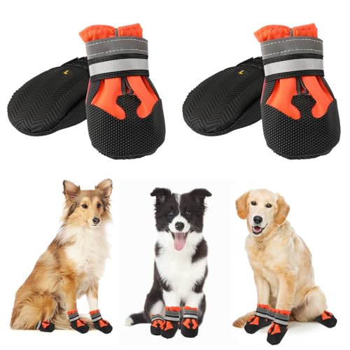 QKURT 4 Stück Hundeschuhe, Hundestiefel Pfotenschutz, wasserdichte Hundeschuhe mit Reflektierenden Riemen, Verstellbare, Waschbare, Pfotenschützer für Kleine, Mittlere und Große Hundee von QKURT