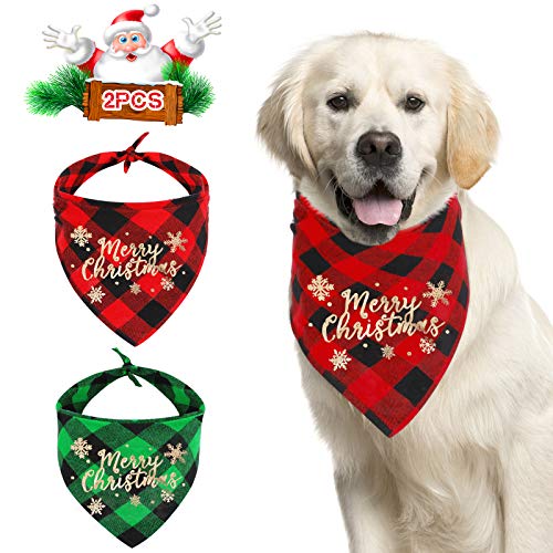 QKURT 2er Pack Weihnachtshund Bandanas, Frohe Weihnachten Muster Hund Schal Dreieck Lätzchen Halstuch Set für Haustier Weihnachten Kostüm Dekoration Zubehör von QKURT