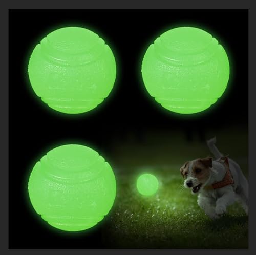 QKURT 3 Stück Glow In The Dark Hundeball,6cm Unzerstörbarer Hundeball Spielzeug,Leuchtende Gummi-Hundebälle mit hoher Sprungkraft,Hund Interaktive Hund Ball für kleine, mittlere und große Hunde von QKURT