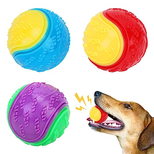 QKURT 3 Stück Quietschende Hundebälle,hundespielzeug unzerstörbar, Gummi Hohe Dehnbar Hundebälle, Zähne Training Hund Ball Spielzeug, Hund Interaktive Hund Ball Kauspielzeug für mittelgroße Hunde von QKURT