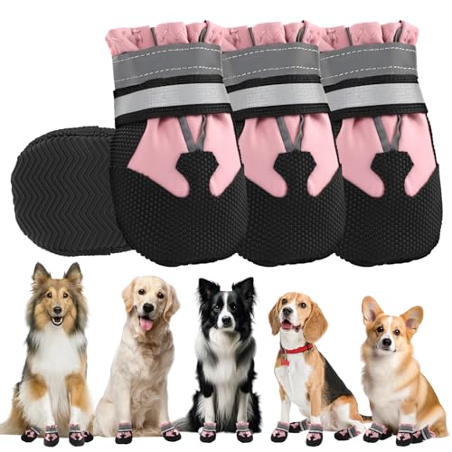 QKURT 4 Stück Hundeschuhe, Hundestiefel Pfotenschutz, wasserdichte Hundeschuhe mit Reflektierenden Riemen, Verstellbare, Waschbare, Pfotenschützer für Kleine, Mittlere und Große Hundee von QKURT