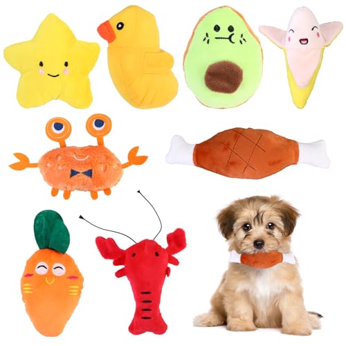 QKURT 8 Pack Hundespielzeug Quietschend Niedliches Weiches Plüschspielzeug,kleine Hundespielzeuge,Quietschendes Hundespielzeug für Welpen,Kleiner Hund Zahnen Plüsch weich kauen Spielzeug von QKURT