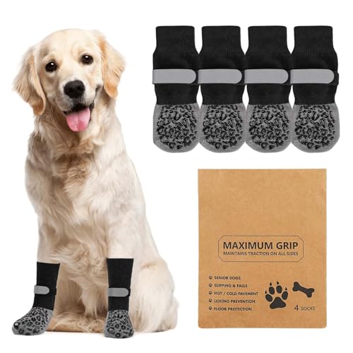 QKURT Anti-Rutsch Hundesocken, Anti-Lecken, 2 Paar verstellbare Hundeschuhe Pfotenschutz, doppelseitige Starke Traktion, um Kratzer zu verhindern, geeignet für das Begehen von Innen- und Außenböden,S von QKURT