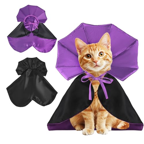 QKURT Halloween Katzen Vampir Kostüm, Halloween Hund Katze Kostüm Umhang, Haustiere Katzenumhang Hundeumhang für Halloween Party, Halloween Haustier Cosplay Vampir Umhang für Katzen und Hunde(Lila,S) QKURT Halloween Katzen Vampir Kostüm, Halloween Hund Katze Kostüm Umhang, Haustiere Katzenumhang Hundeumhang für Halloween Party, Halloween Haustier Cosplay Vampir Umhang für Katzen und Hunde(Lila,S) von QKURT