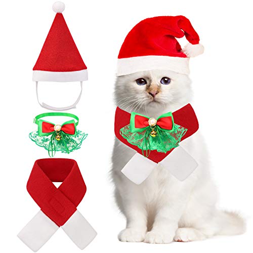 QKURT Weihnachten Haustier Fliege Kragen Weihnachtsmann Mütze Schal Anzug für Katzen Welpen Hunde, Haustier Weihnachten Kostüme Party Kostüm, Mode Wärme von QKURT