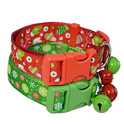 QKURT Weihnachten Hundehalsband, 2er Pack verstellbares Weihnachtshalsband mit Schneemann-Weihnachtsmuster Halsring | Cute Fashion Nylonhalsband für Small Medium Dog von QKURT