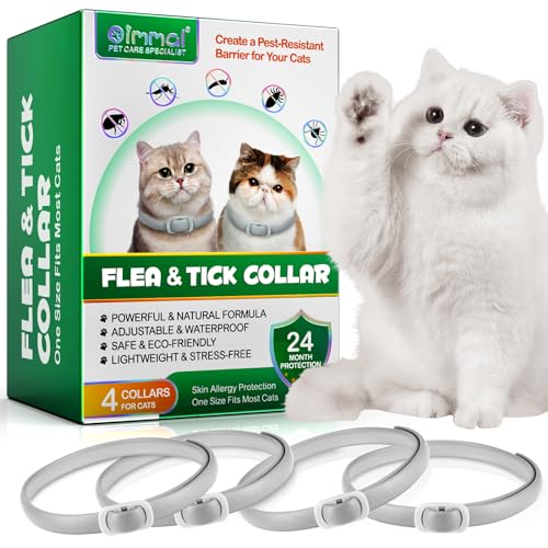 QLIGES Zecken-Flohband Katze, Flohhalsband für Katzen 4Pcs, 24 Monate lang wirksamer Schutz, Schutz vor Hautallergien, weich und bequem, verstellbar, wasserdicht, für alle Katzen geeignet von QLIGES