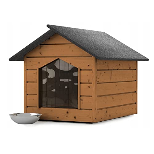 Hundehütte Hundehaus Outdoor Katzenhaus Höhle Winterfest Isoliert Holz 116x90x82 cm XL (Kastanie #E08983) von QLS