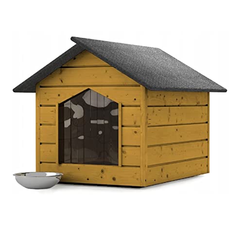 Hundehütte Hundehaus Outdoor Katzenhaus Höhle Winterfest Isoliert Holz 116x90x82 cm XL (Kieferfarbe #E08981) von QLS