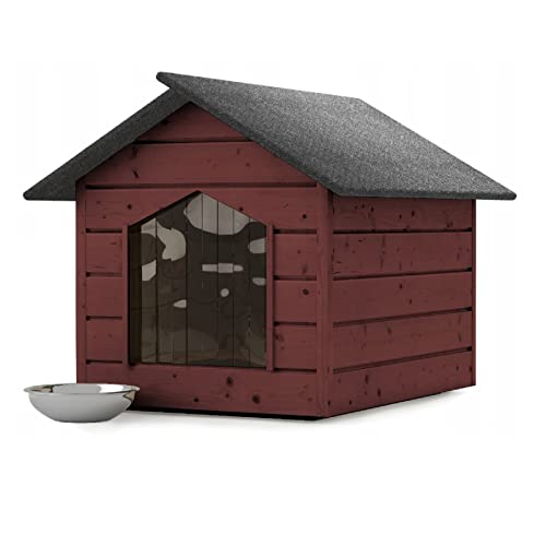 Hundehütte Hundehaus Outdoor Katzenhaus Höhle Winterfest Isoliert Holz 116x90x82 cm XL (Mahagoni #E08984) von QLS