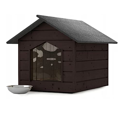 Hundehütte Hundehaus Outdoor Katzenhaus Höhle Winterfest Isoliert Holz 116x90x82 cm XL (Teak #E08987) von QLS