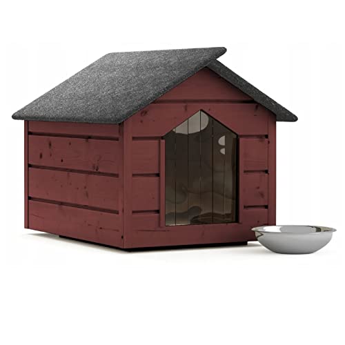 Hundehütte Outdoor Hundehaus L Farblos Katzenhaus Höhle Winterfest Isoliert massiv Holz 80x64x61cm (Mahagoni) von QLS